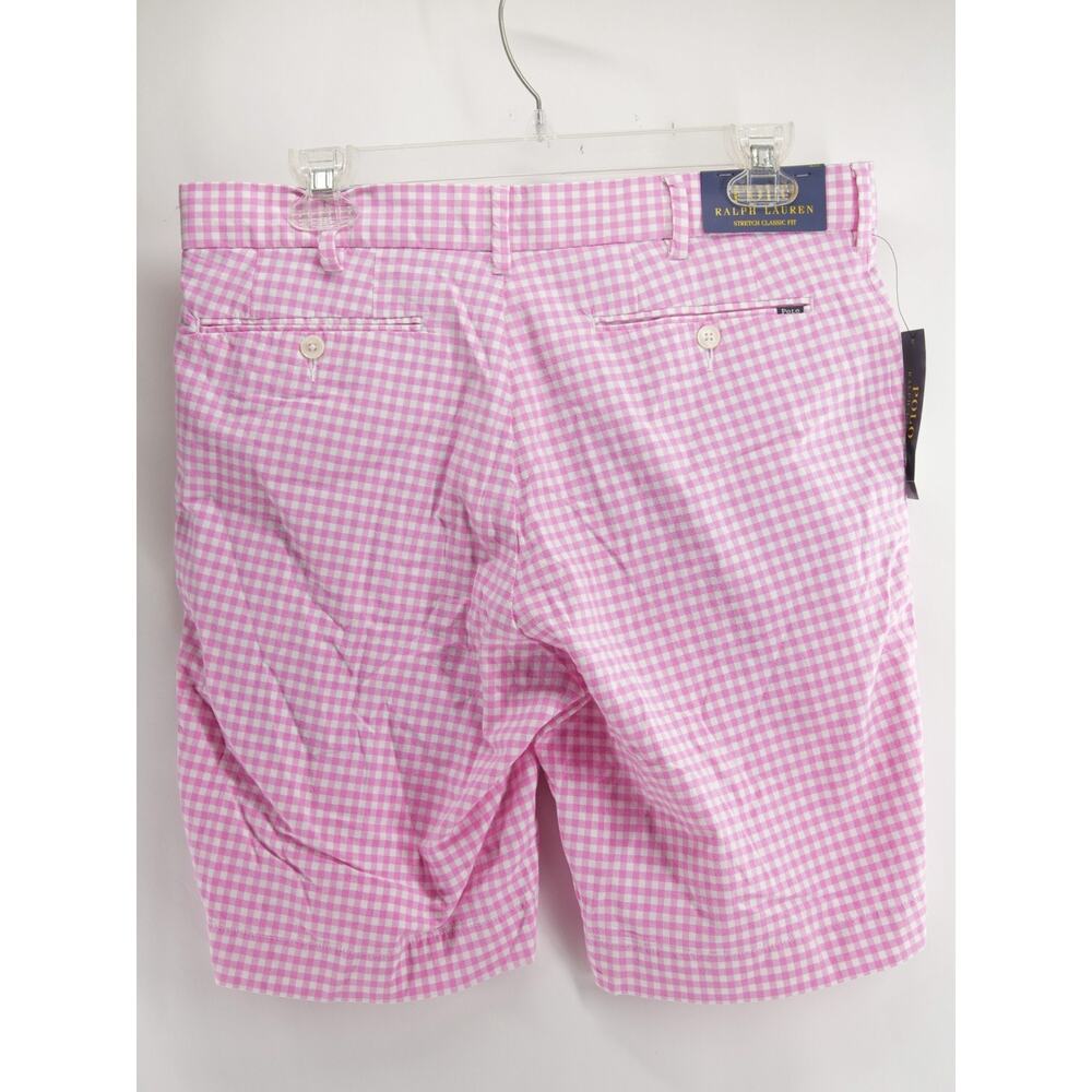 NWT Polo Ralph Lauren Men's Classic Fit Blackwatch Plaid Shorts Pink White 32 9" - Picture 6 of 9